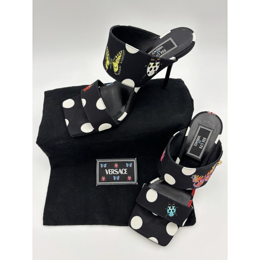 Versace x Dua Lipa Collab Slides Heeled Sandals Size 38.5 / 8.5 Medusa Insignia - Picture 2 of 16